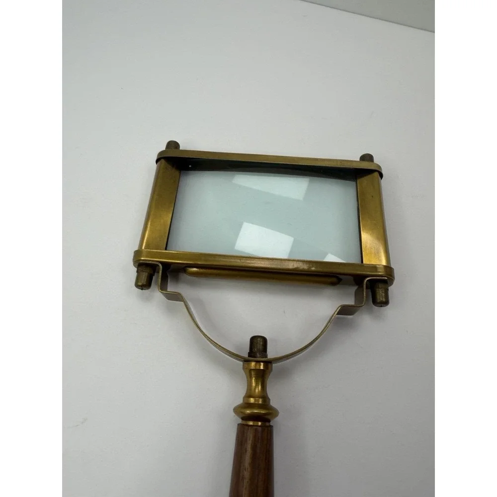 Brass Rectangular Magnifier with Wooden Handle & Nautical Brass Inlay